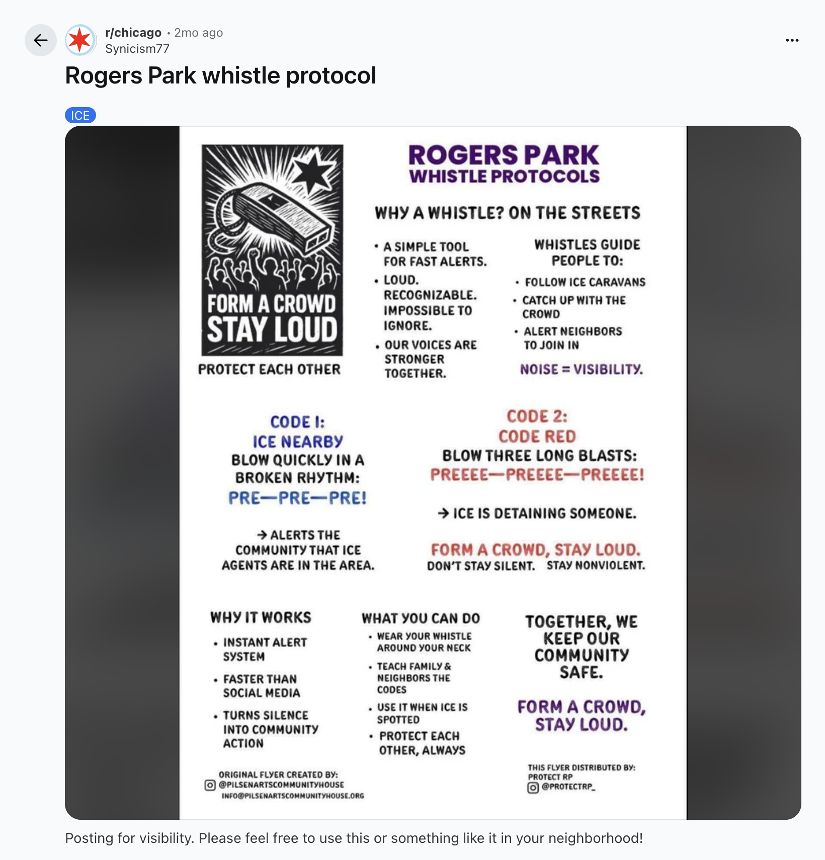 The Whistle Network or Whistle Protocol emerged as an effort by community organizers and residents to provide a rapid, low-cost way to alert neighbors, particularly those vulnerable to deportation.